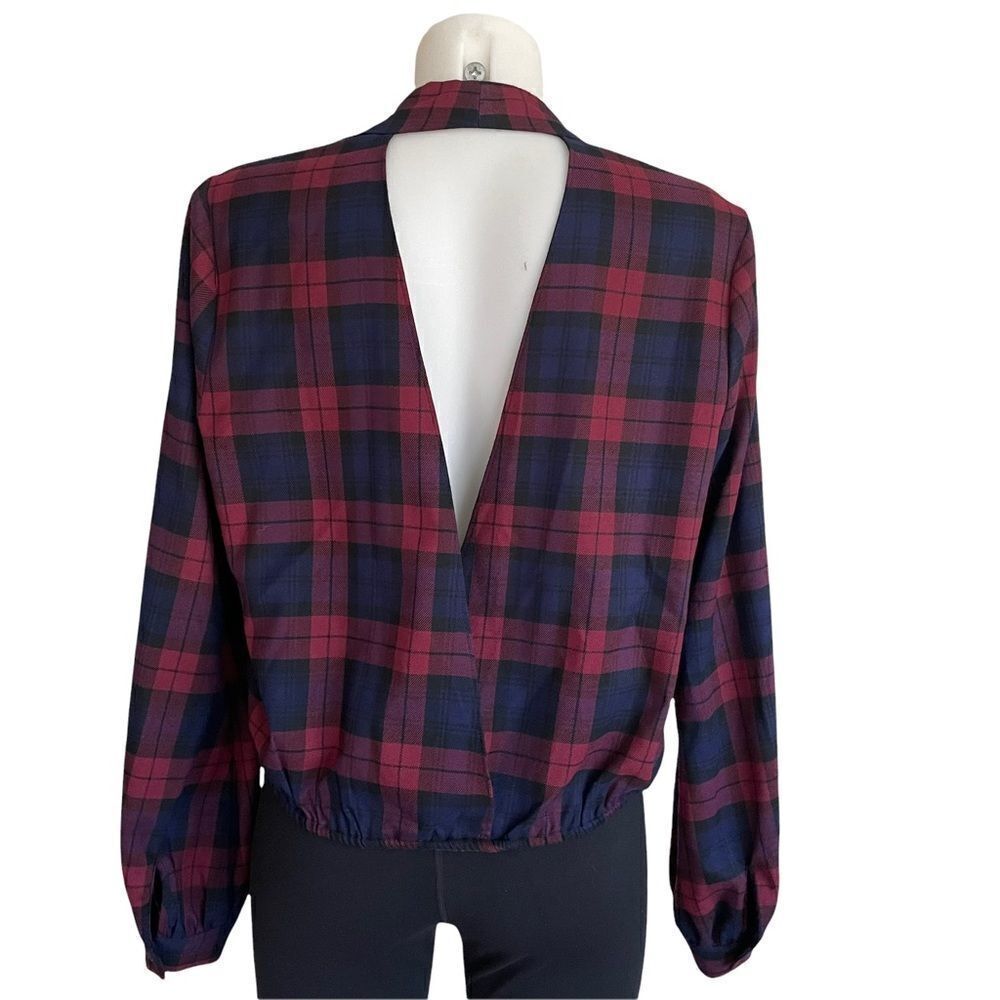 Lovers And Friends Whisper Plaid Chiffon Cropped Top‎ Surplice Neck sz M-L